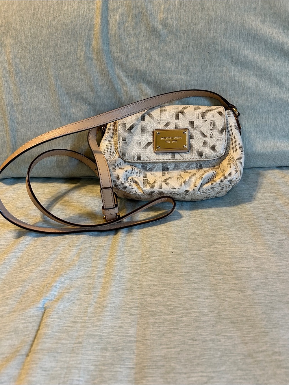 Michael Kors Cream and Tan MK Logo Crossbody Bag